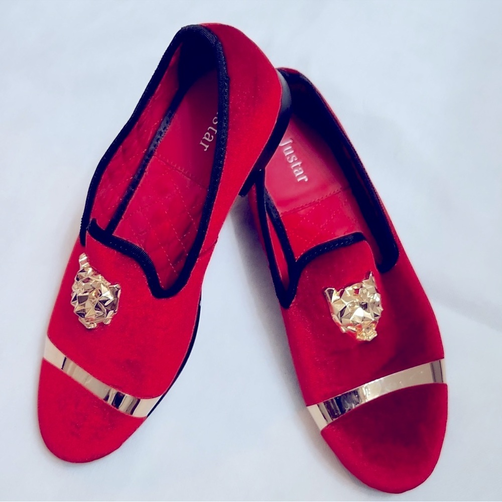 Justar Red Velvet Lion Head Loafers  (mens size 45)